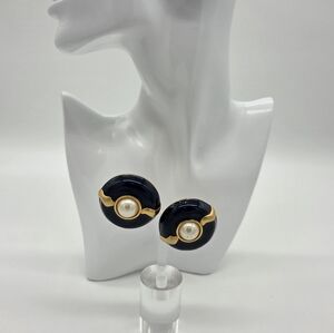 Elegant Navy and Gold Clip-On Earrings